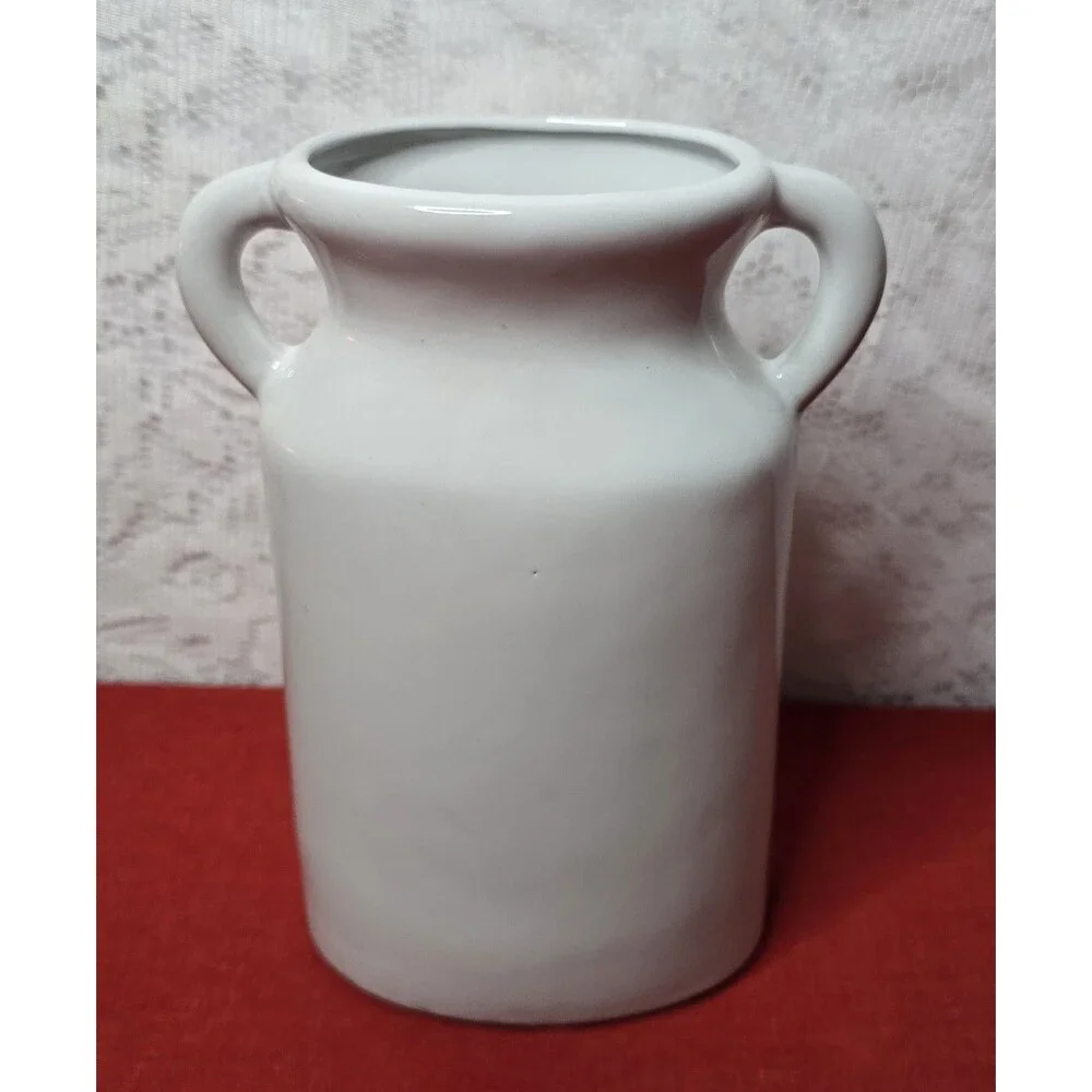 Ashland White Ceramic Monogram Initial B Milk Can Vase / Utensil Holder